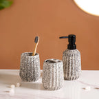 Granite Finish Ceramic Bathroom Set Of 3 Grey Matte Black Nestasia