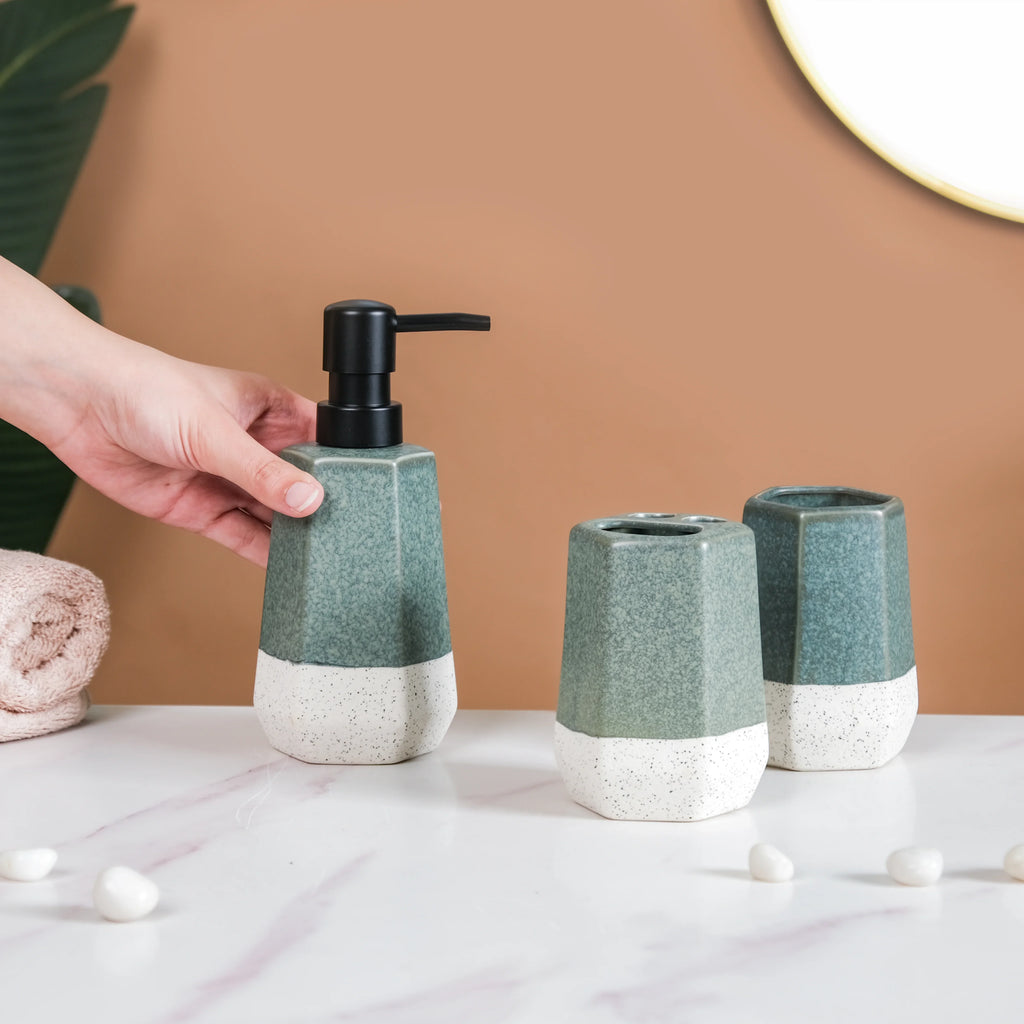 Stoneware Bathroom Accessories Set Of 3 Nestasia