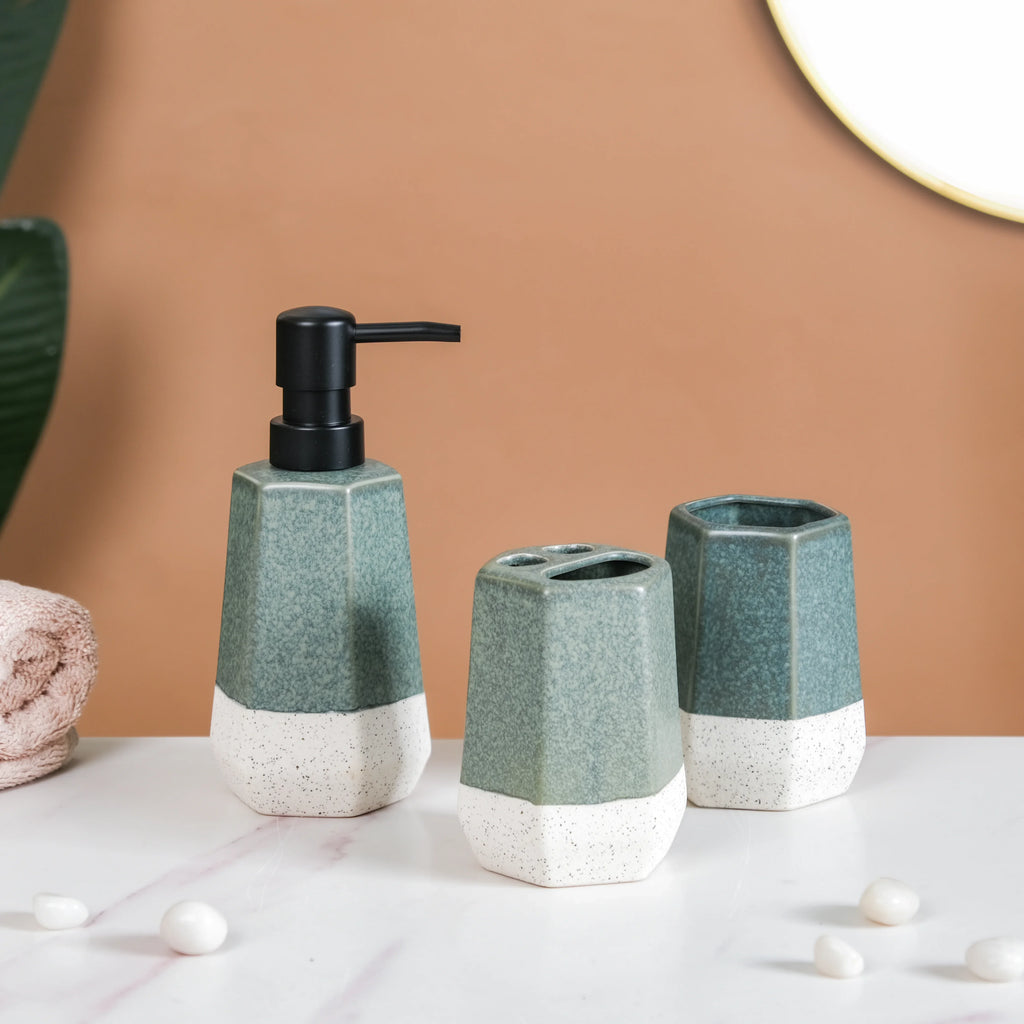 Stoneware Bathroom Accessories Set Of 3 Nestasia