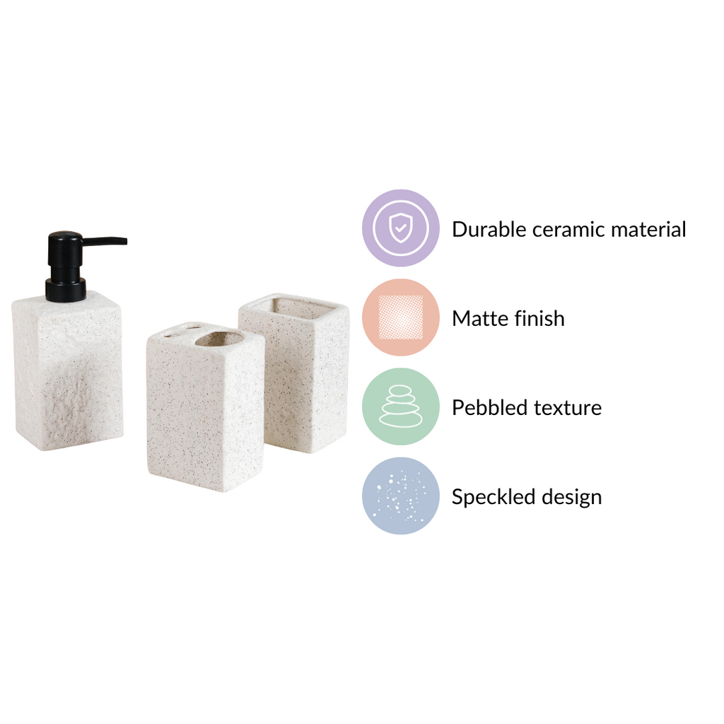 White Stone Bathroom Accessories Set Of 3 Nestasia