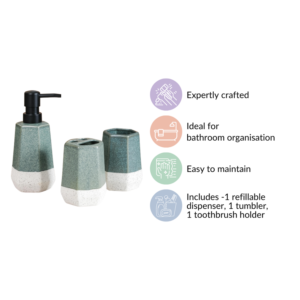 Stoneware Bathroom Accessories Set Of 3 Nestasia