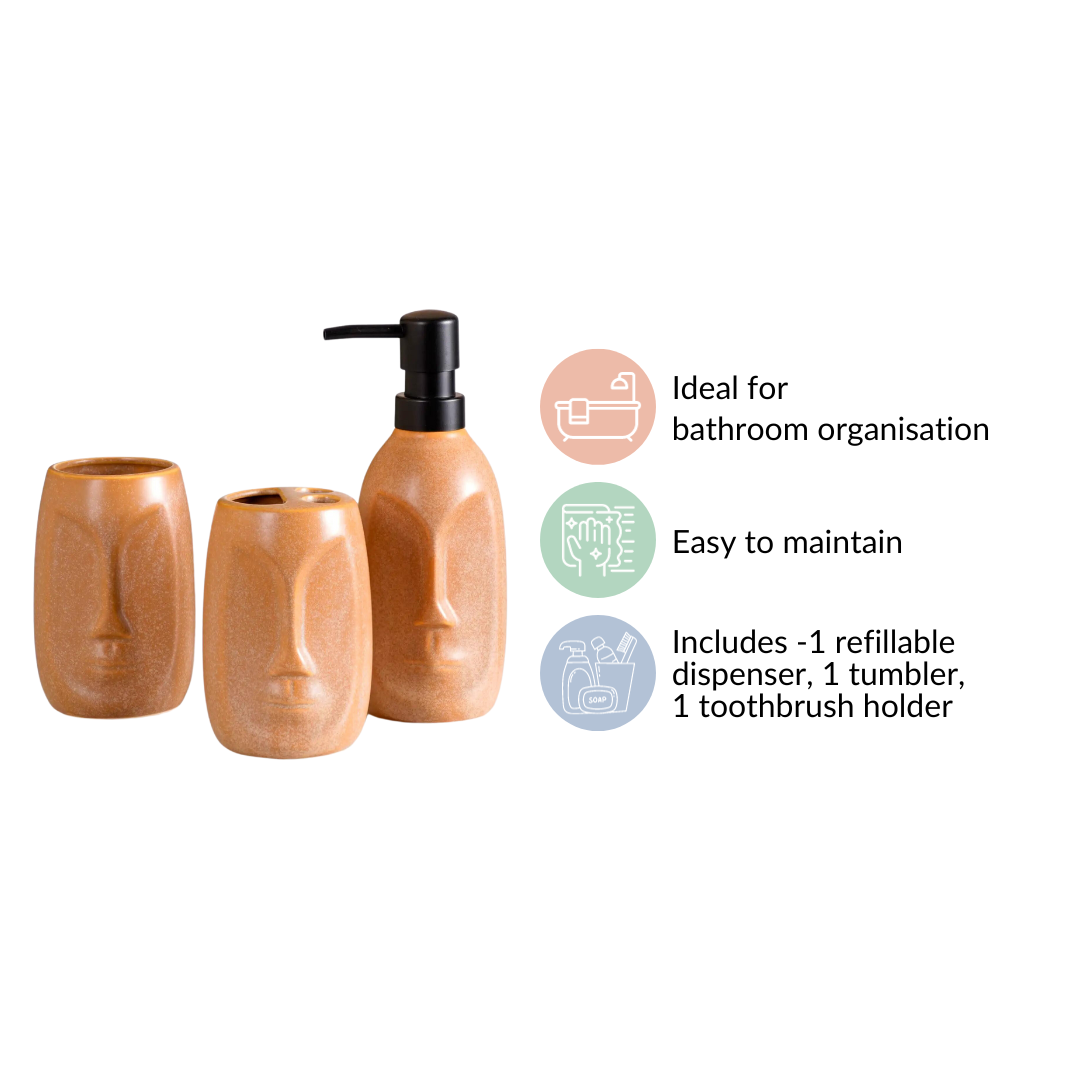 Faces Ceramic Bathroom Accessories Set Of 3 Nestasia