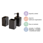 Black Ceramic Bath Set Of 3 Stone Textured Nestasia