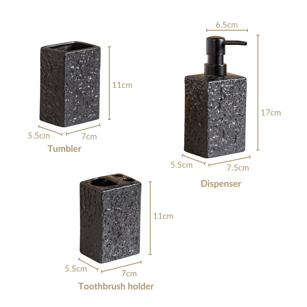 Black Ceramic Bath Set Of 3 Stone Textured Nestasia