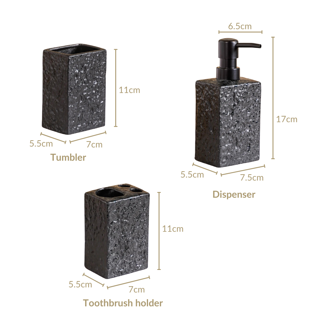 Black Ceramic Bath Set Of 3 Stone Textured Nestasia
