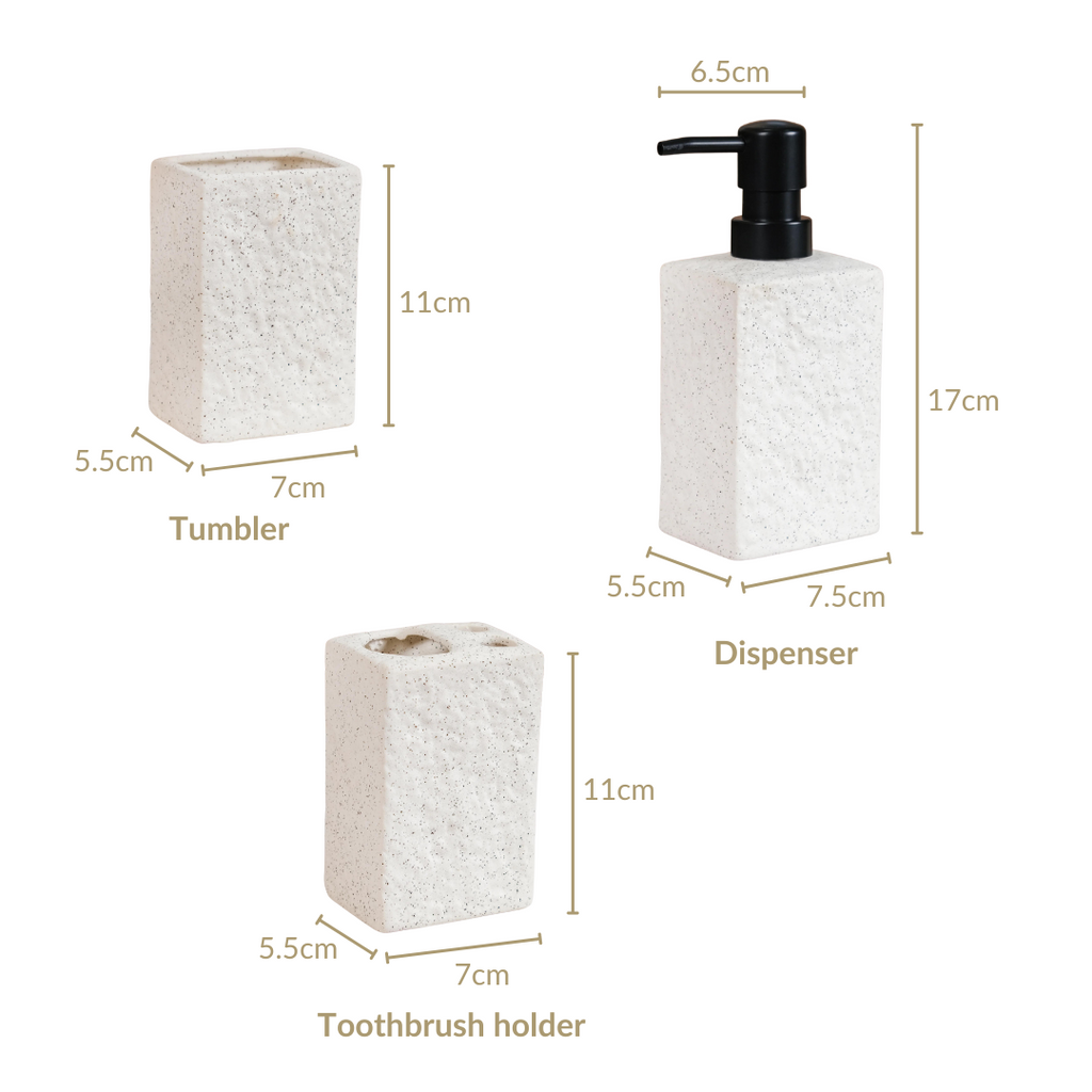 White Stone Bathroom Accessories Set Of 3 Nestasia