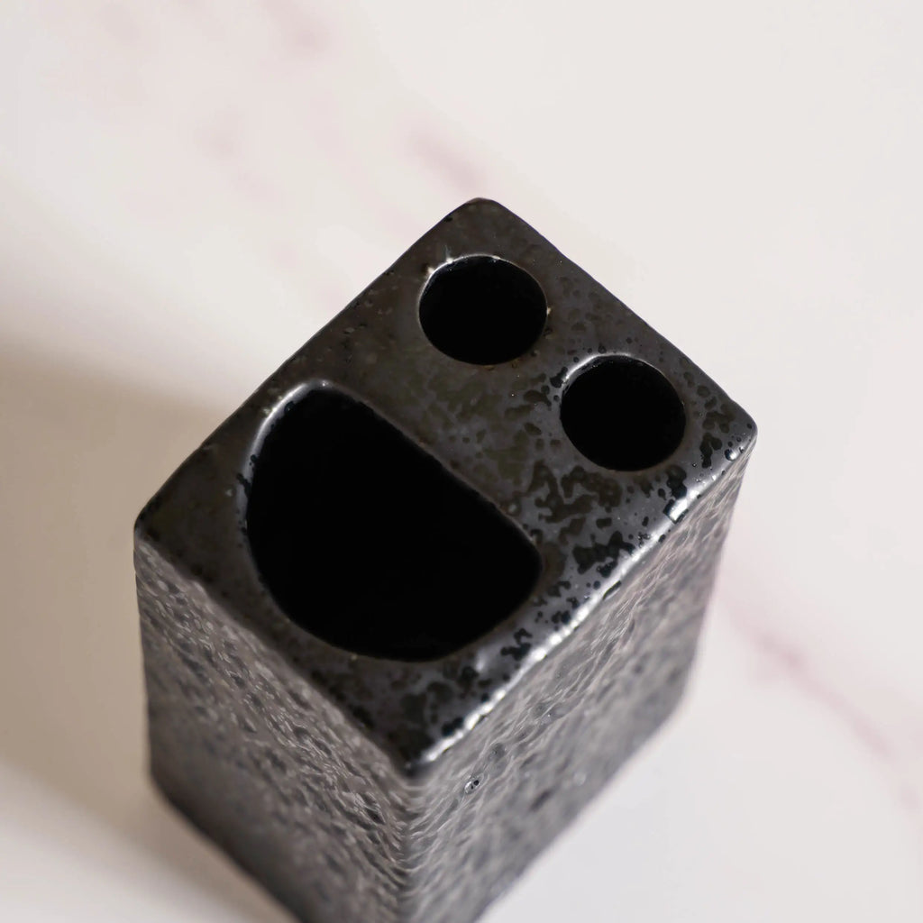 Black Ceramic Bath Set Of 3 Stone Textured Nestasia