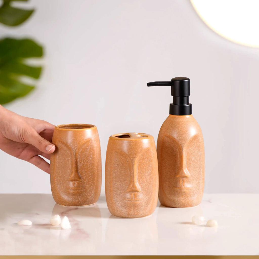 Faces Ceramic Bathroom Accessories Set Of 3 Nestasia