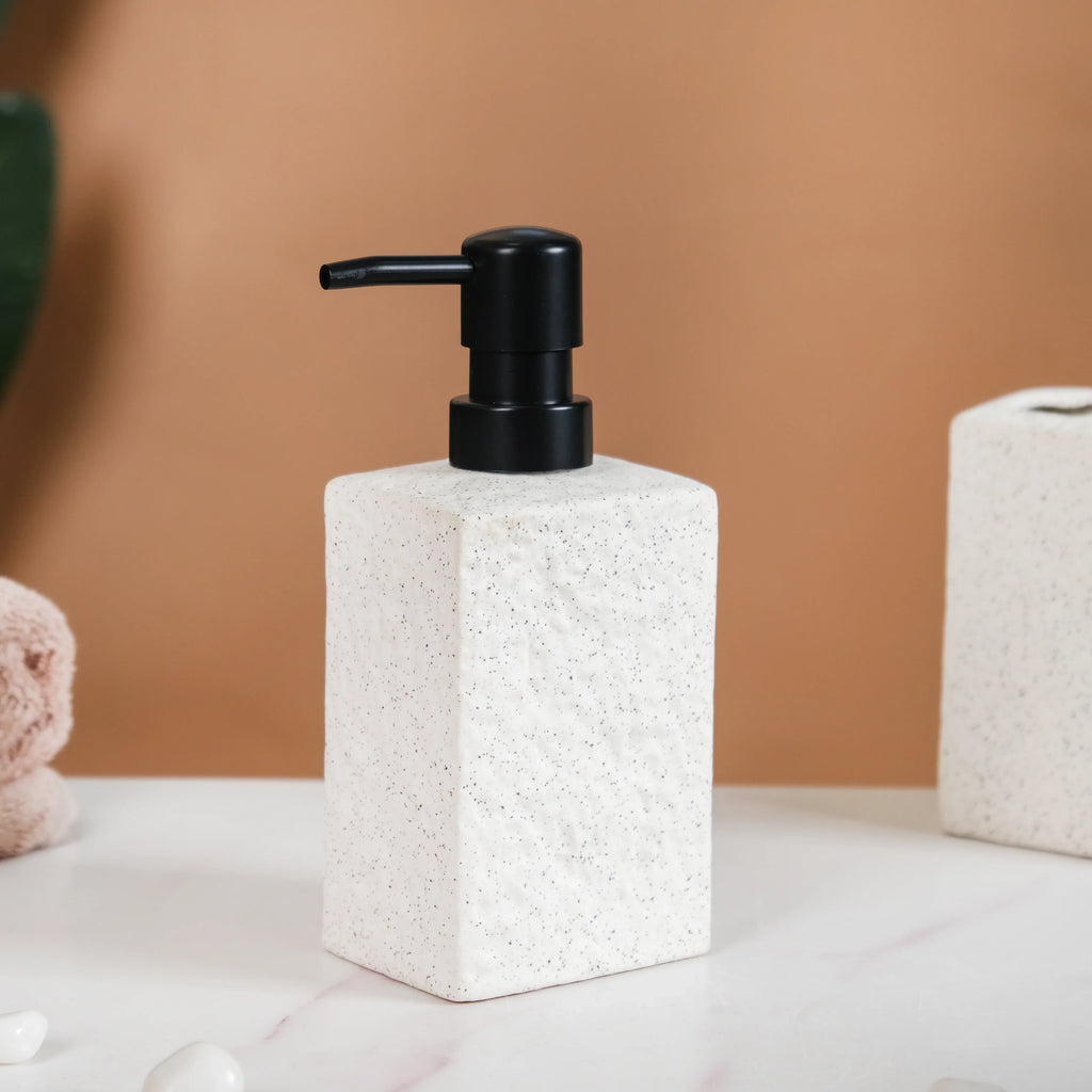 White Stone Bathroom Accessories Set Of 3 Nestasia