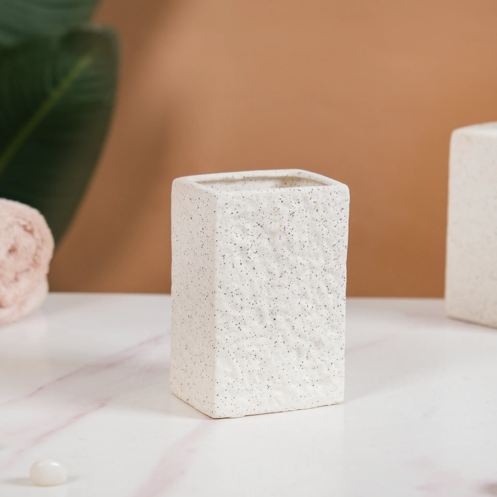 White Stone Bathroom Accessories Set Of 3 Nestasia
