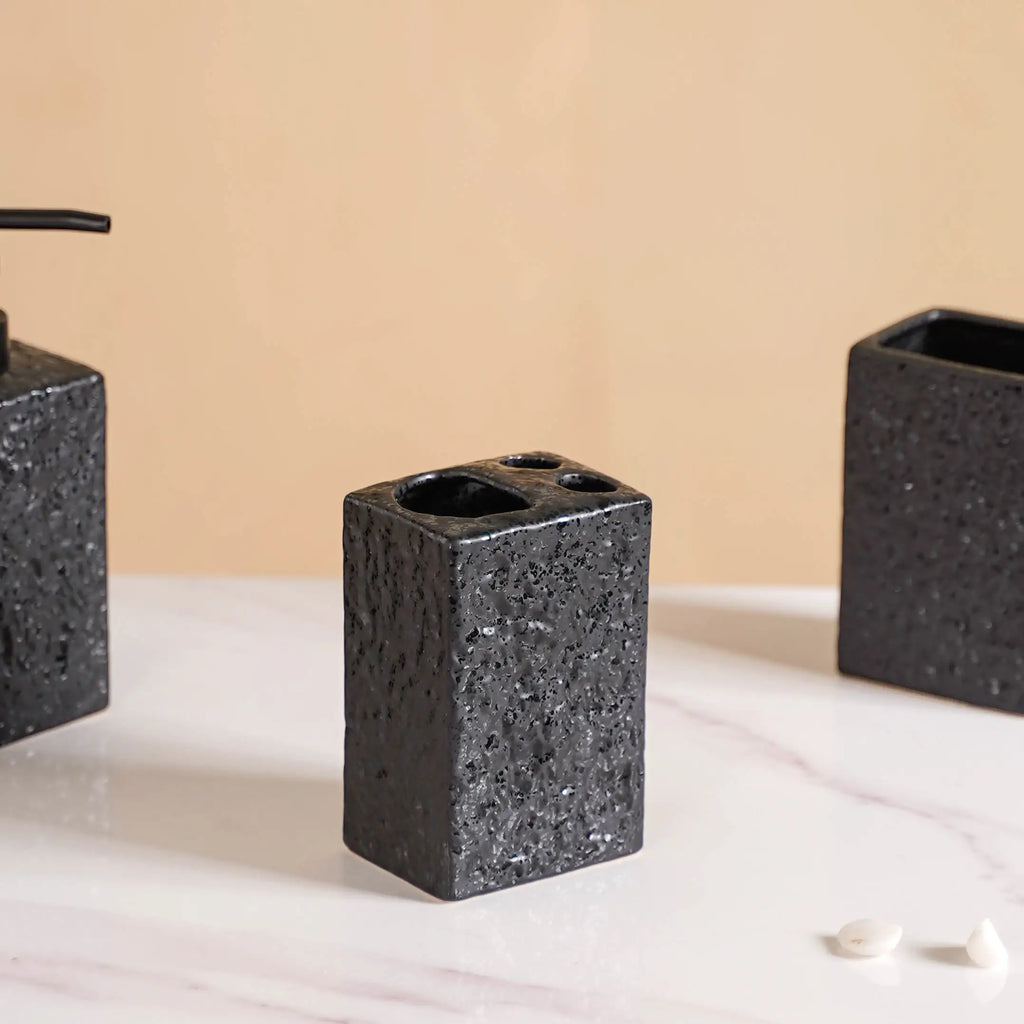 Black Ceramic Bath Set Of 3 Stone Textured Nestasia