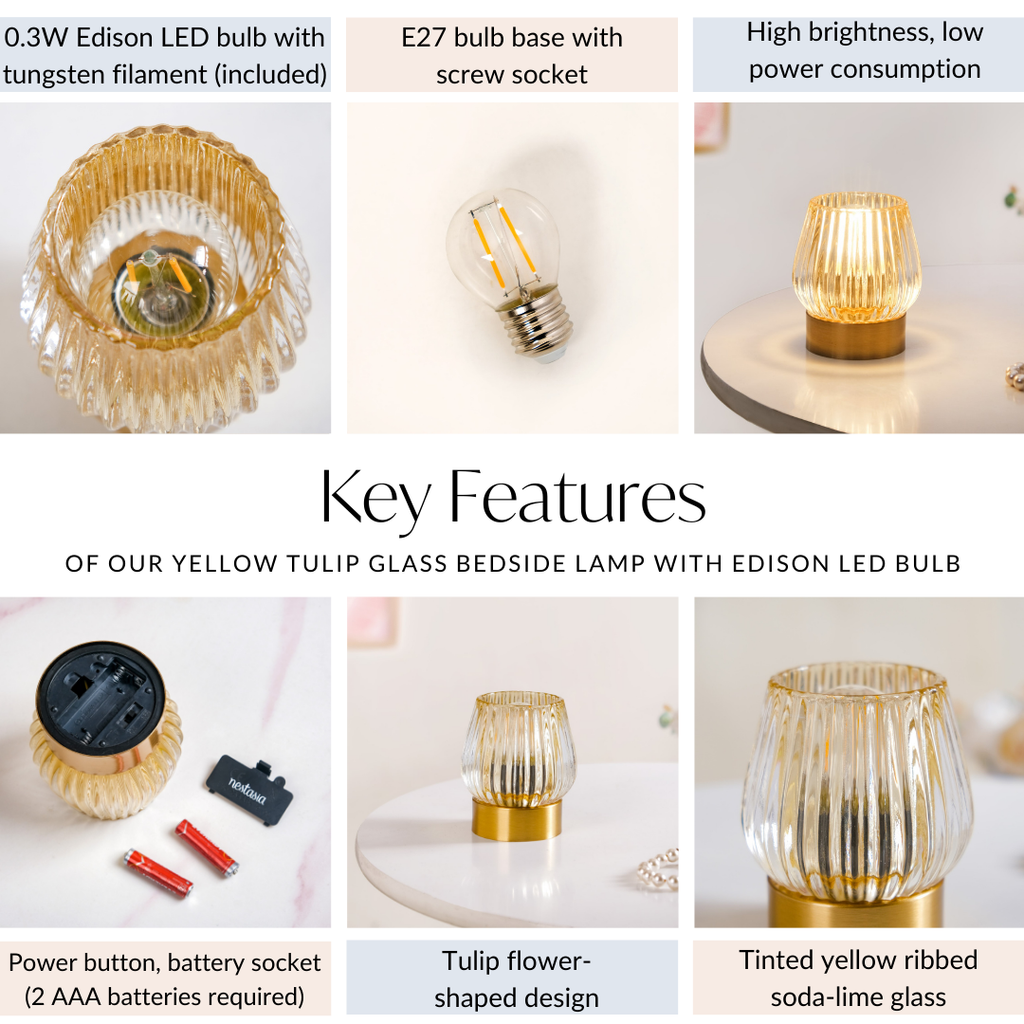 Yellow Tulip Glass Portable Lamp With Edison LED Bulb Nestasia