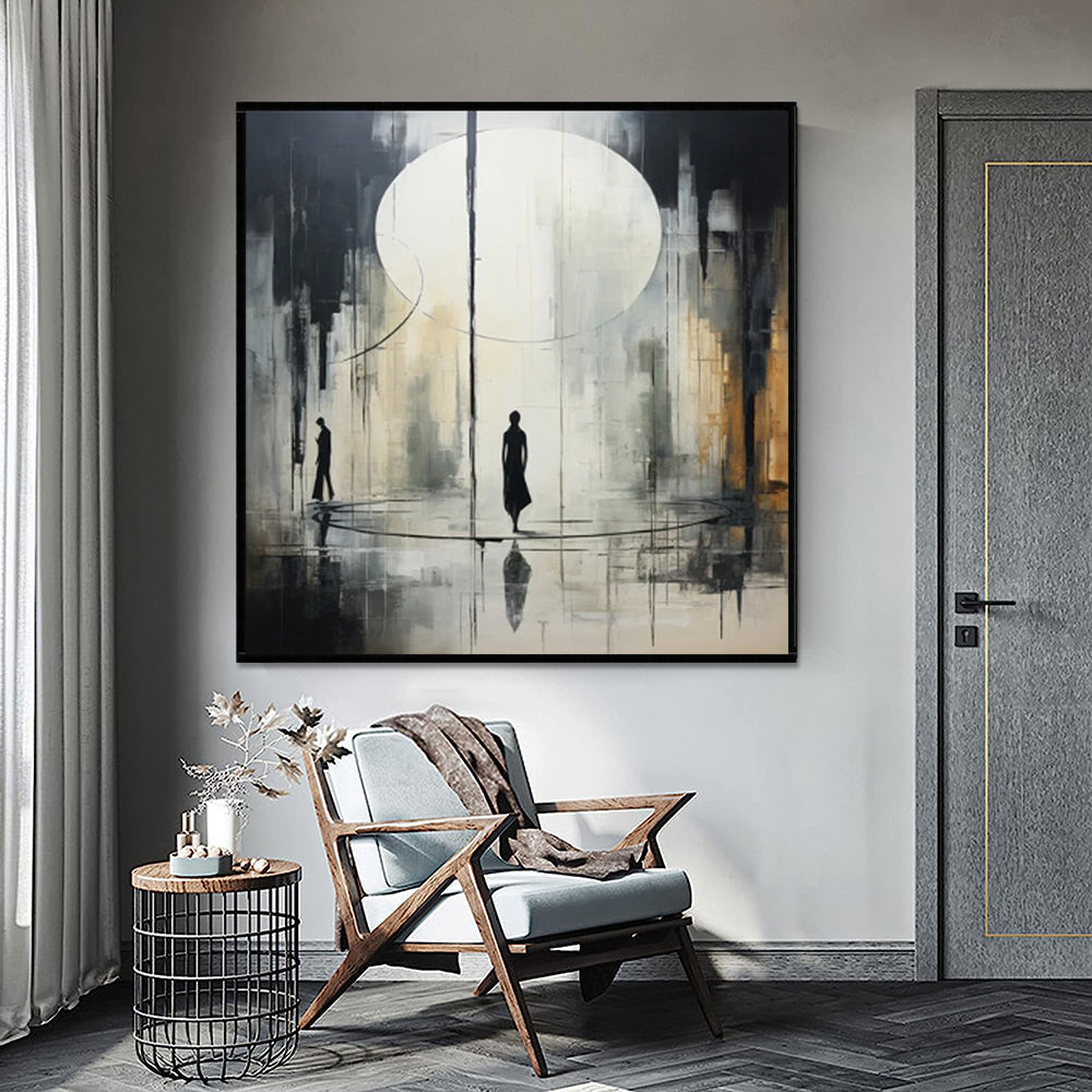 Handmade Oil Painting Canvas Wall Art Decoration Black And White Abstract   Artwork Medieval Black Neoclassicism Wall Decor Street For Home Office Decor kafalo
