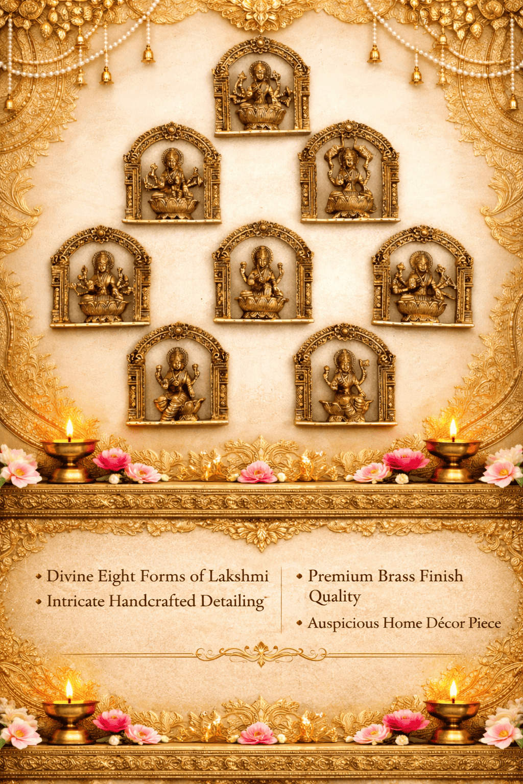 Brass Ashtalakshmi Wall Hanging Plates Set (5.5 Inch) Vedansh Craft