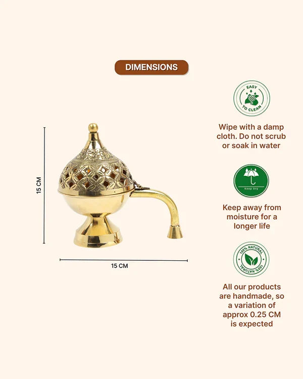 Brass Dhoop Dani for Aarti and Puja with Elegant Sambrani and Loban Holder