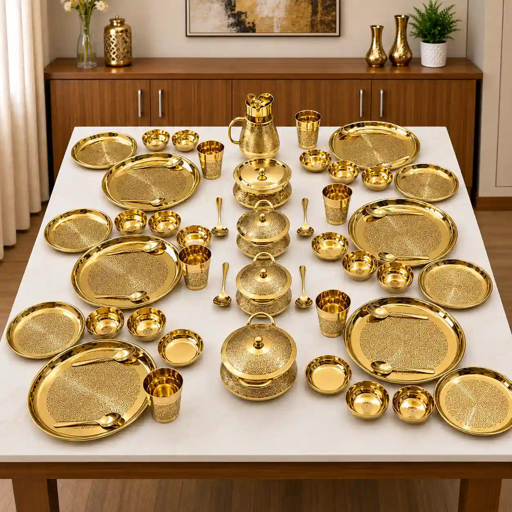 Brass Luxury/Premium Dinner Serving 57-Piece Set Vedansh Craft