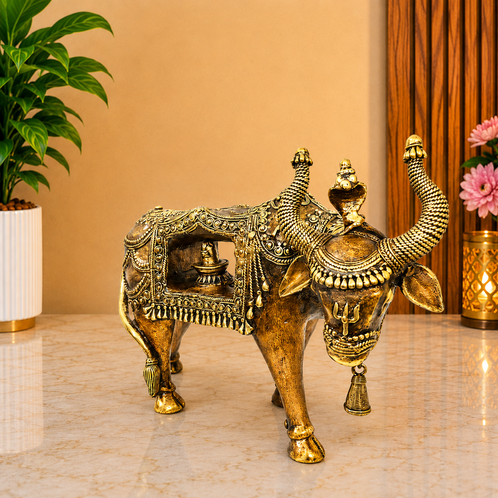 Brass Handcrafted Dhokra Nandi Idol With Inside Shivling (9.7 Inch) Vedansh Craft