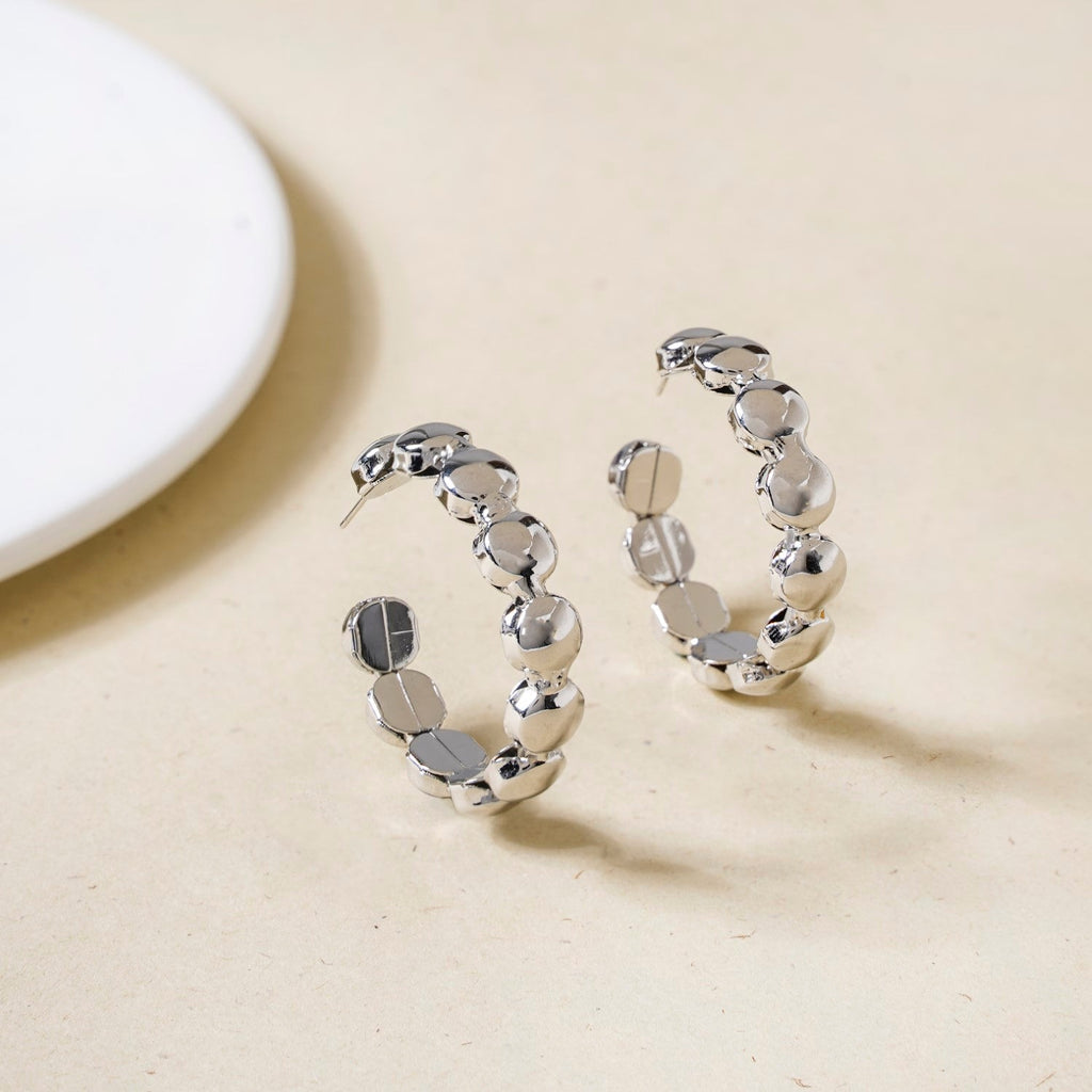 Beaded Chain Link Silver Hoop Earrings Nestasia