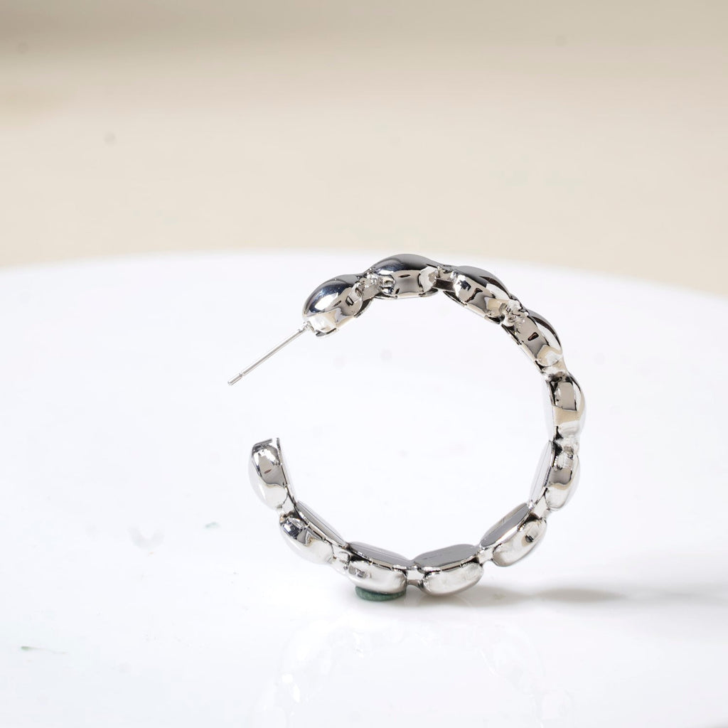 Beaded Chain Link Silver Hoop Earrings Nestasia