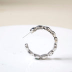 Beaded Chain Link Silver Hoop Earrings Nestasia