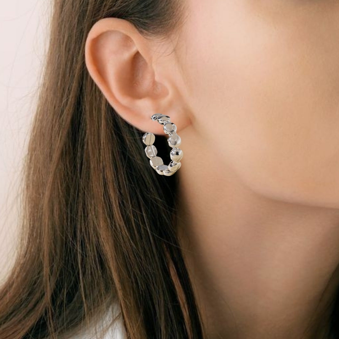 Beaded Chain Link Silver Hoop Earrings Nestasia