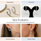 Beaded Chain Link Silver Hoop Earrings Nestasia