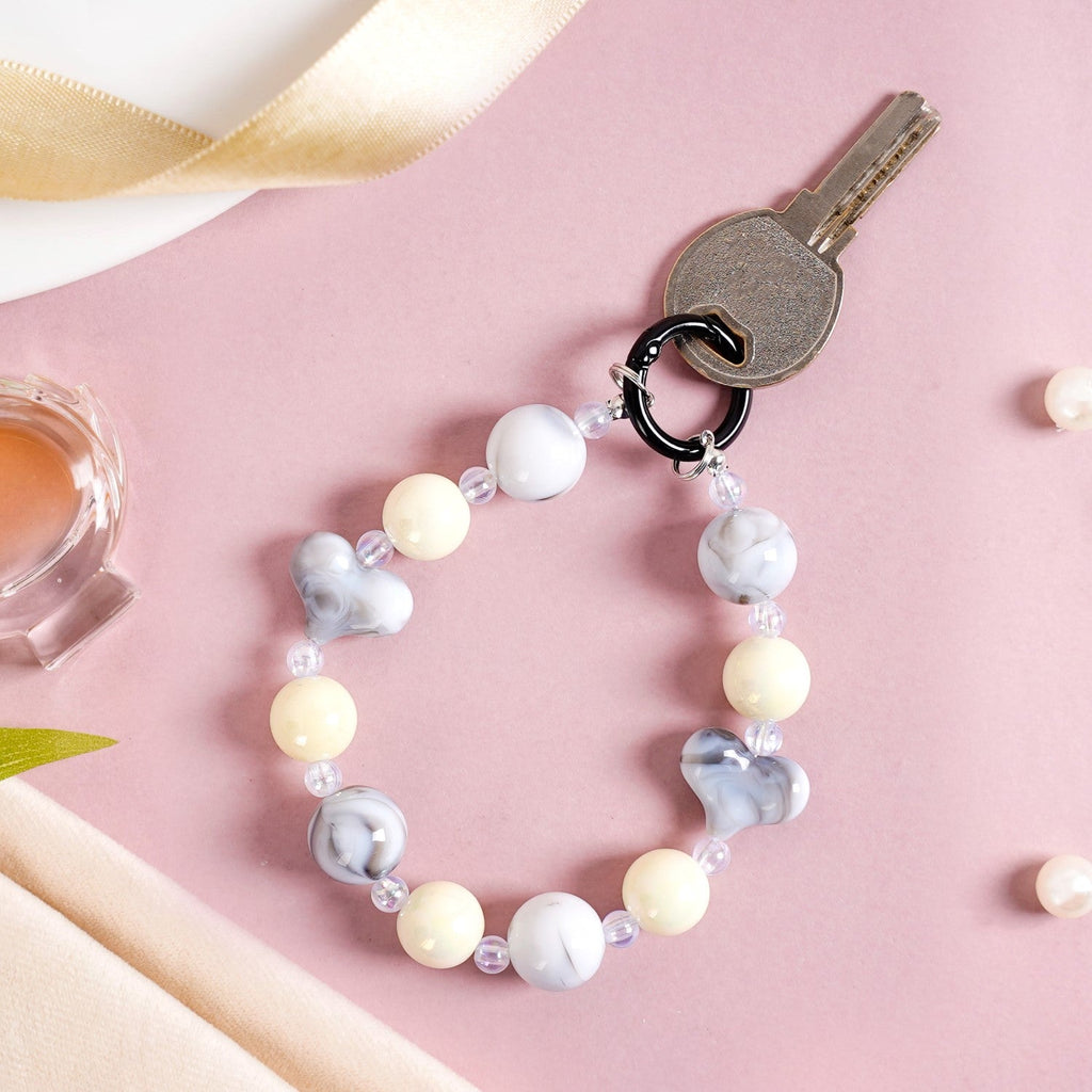 Marble Design Beaded Charms Keychain Nestasia