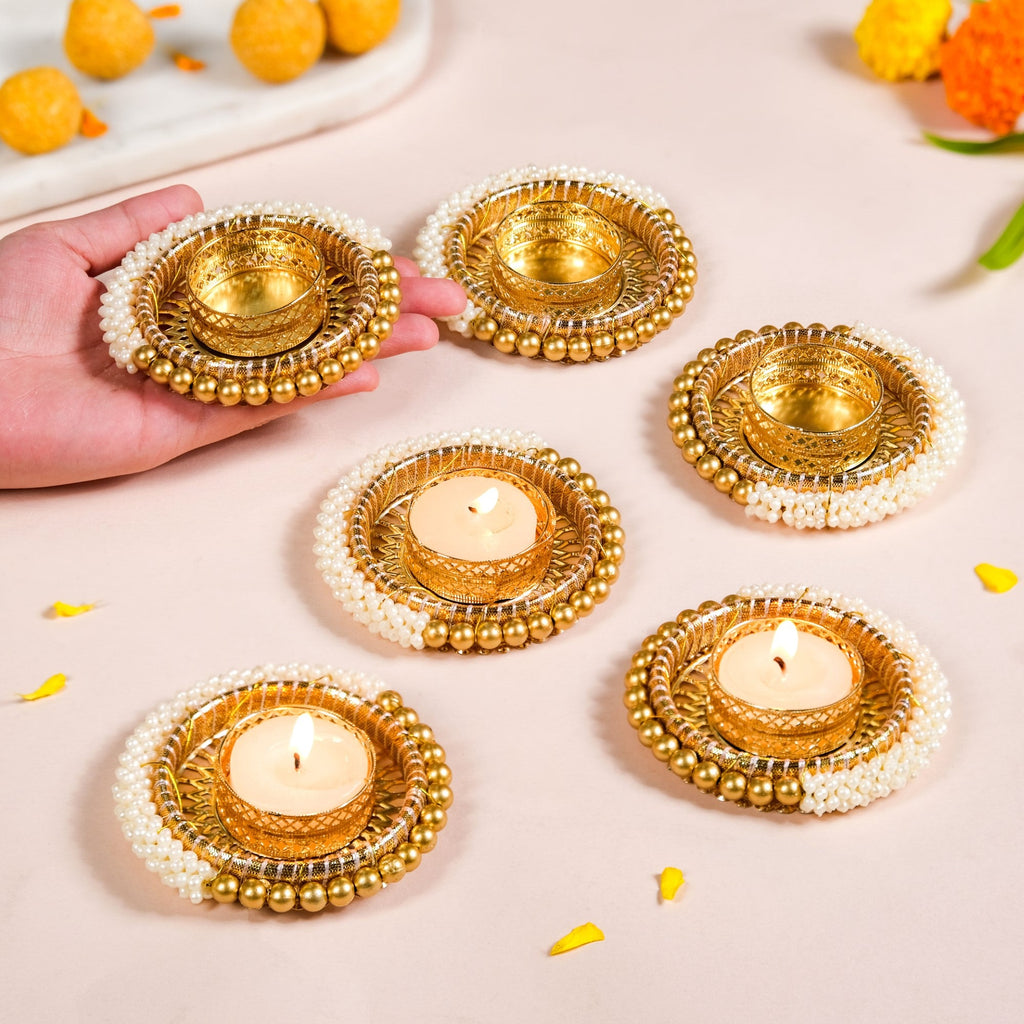 Beaded Festive Tea Light Holders Set Of 6 Nestasia