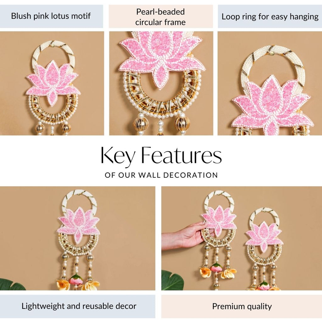 Beaded Lotus Wall Hanging Set Of 2 In Pink Nestasia