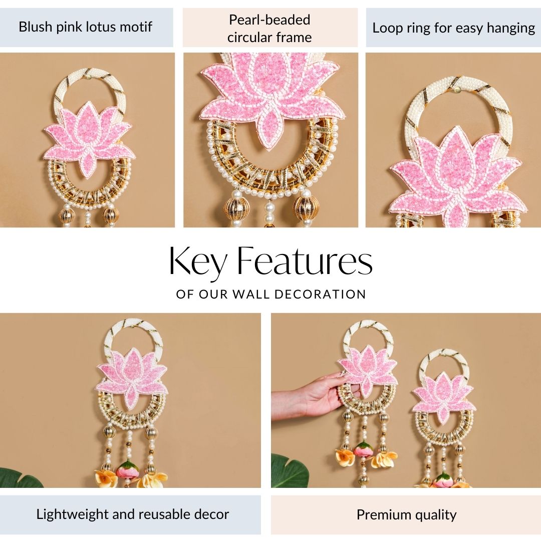 Beaded Lotus Wall Hanging Set Of 2 In Pink Nestasia