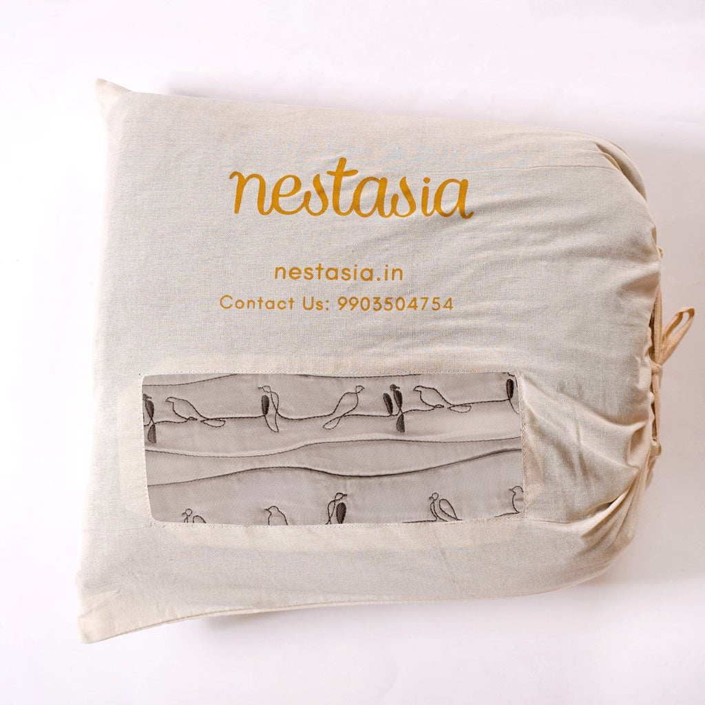 Cotton King Size Bed Cover Beige Nestasia