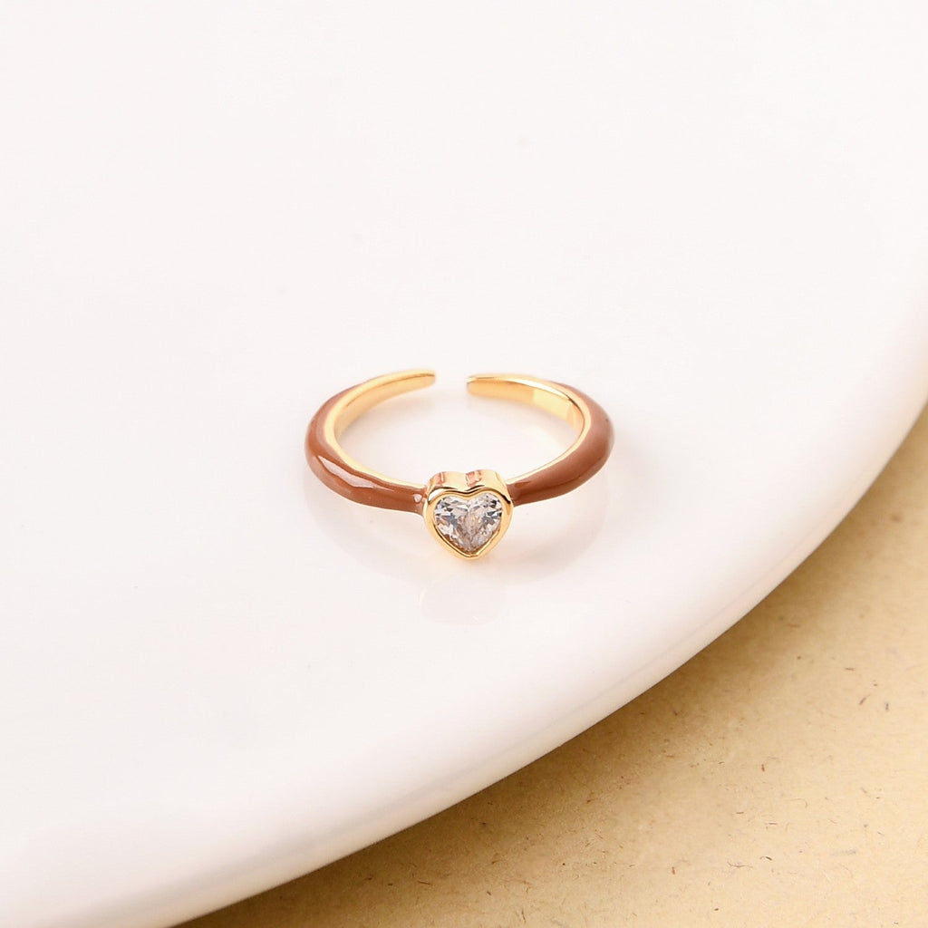 Brown And Gold Heart Ring Nestasia