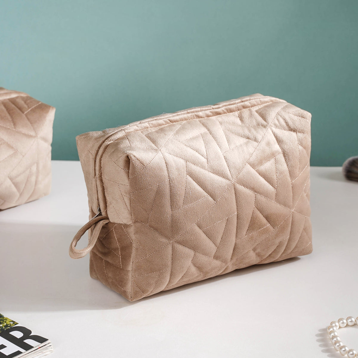Beige Blossom Vanity Pouch Set Of 3 Nestasia
