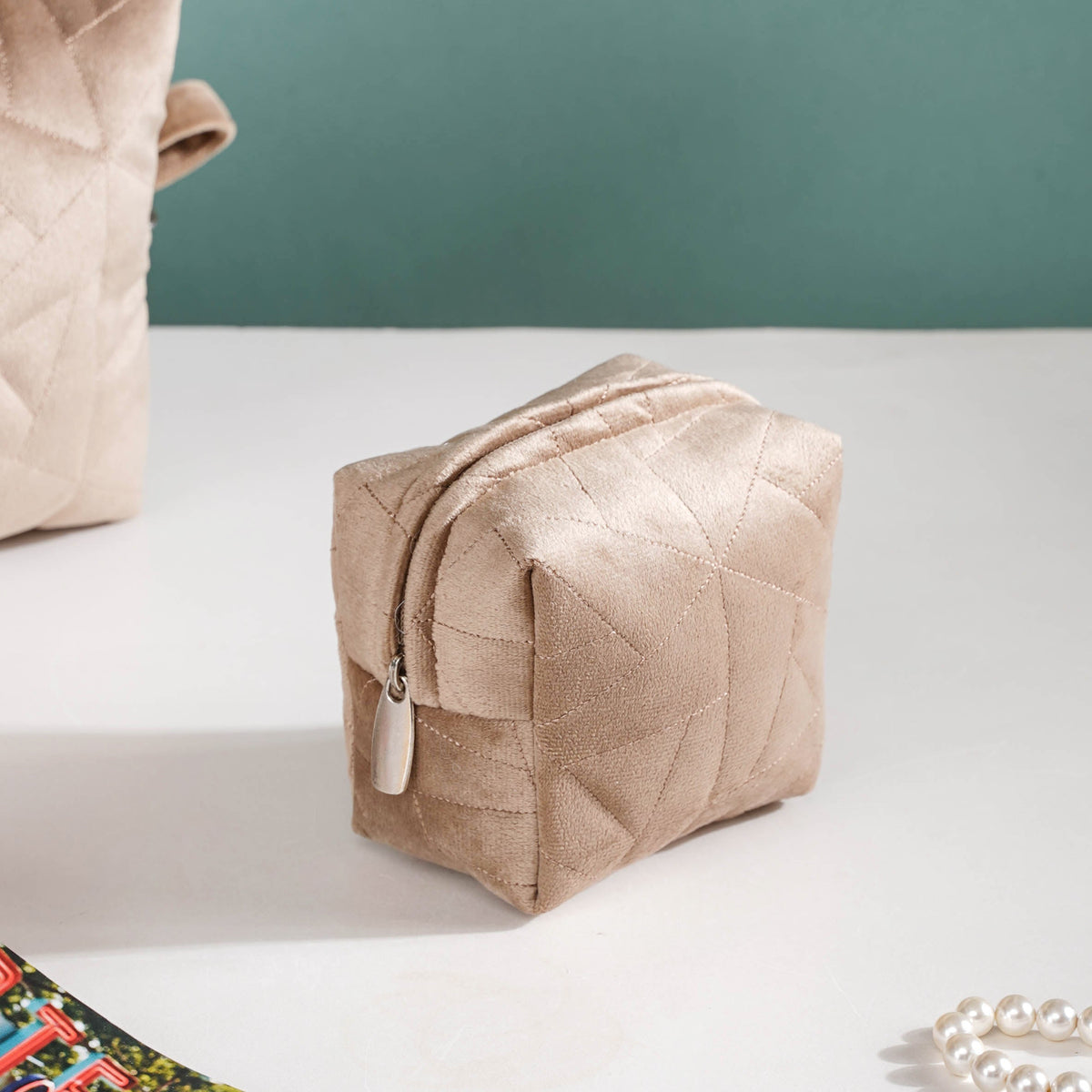 Beige Blossom Vanity Pouch Set Of 3 Nestasia
