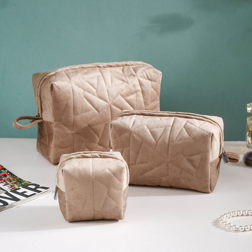 Beige Blossom Vanity Pouch Set Of 3 Nestasia