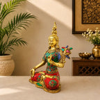 Brass Stone work Sitting Tara Devi Idol (11 Inch) Vedansh Craft