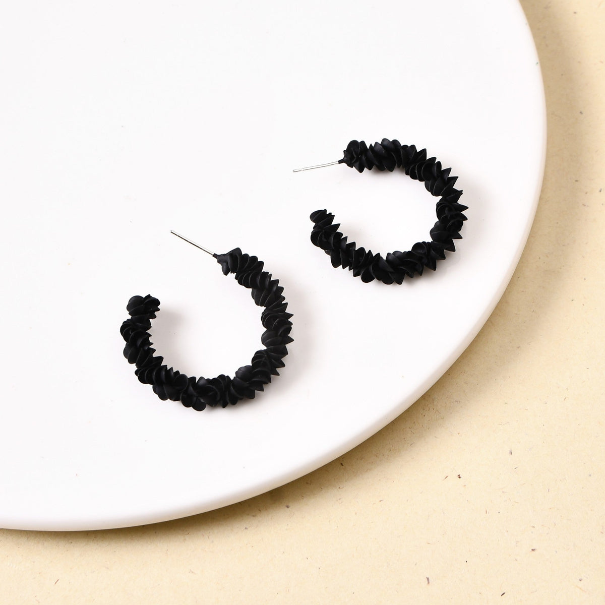 Textured Black Semi Hoop Earrings Nestasia