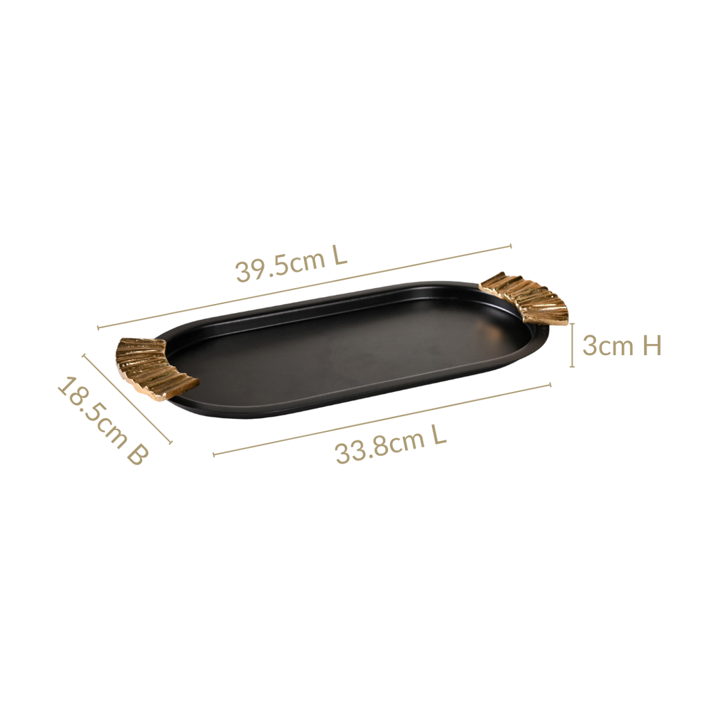 Matte Black Oval Metal Tray With Handles Nestasia