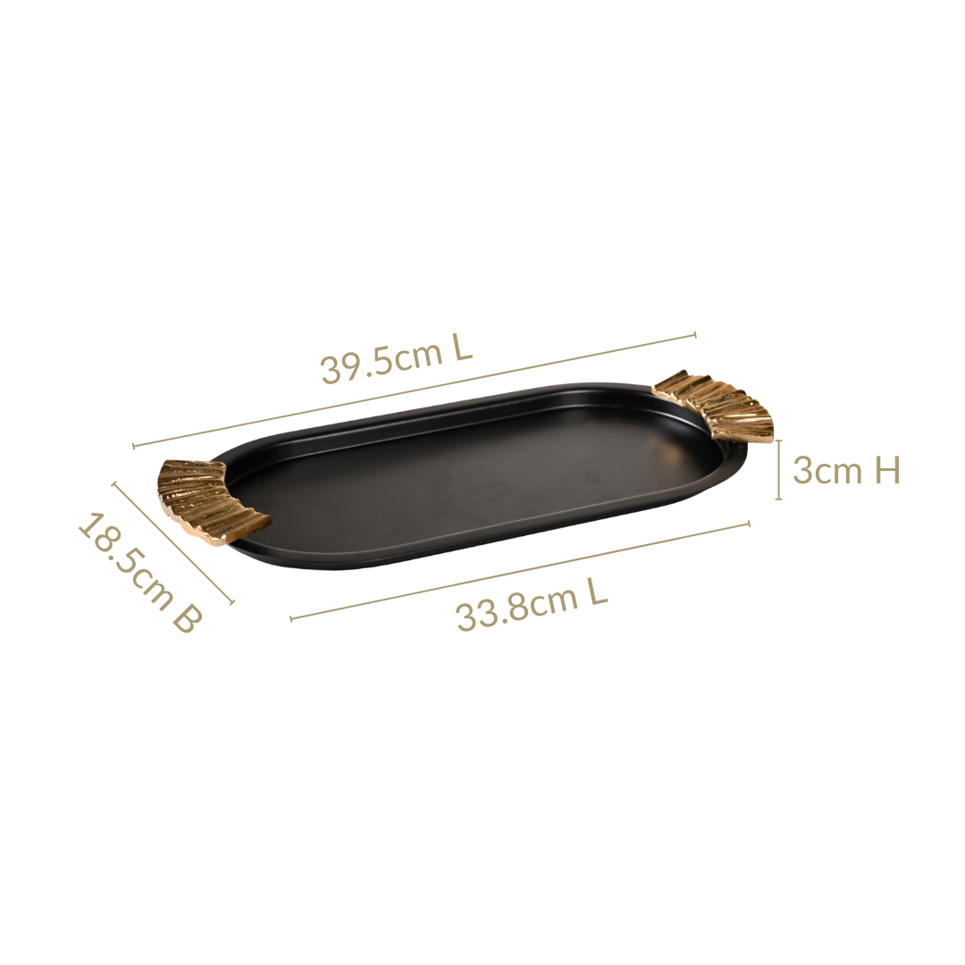 Matte Black Oval Metal Tray With Handles Nestasia