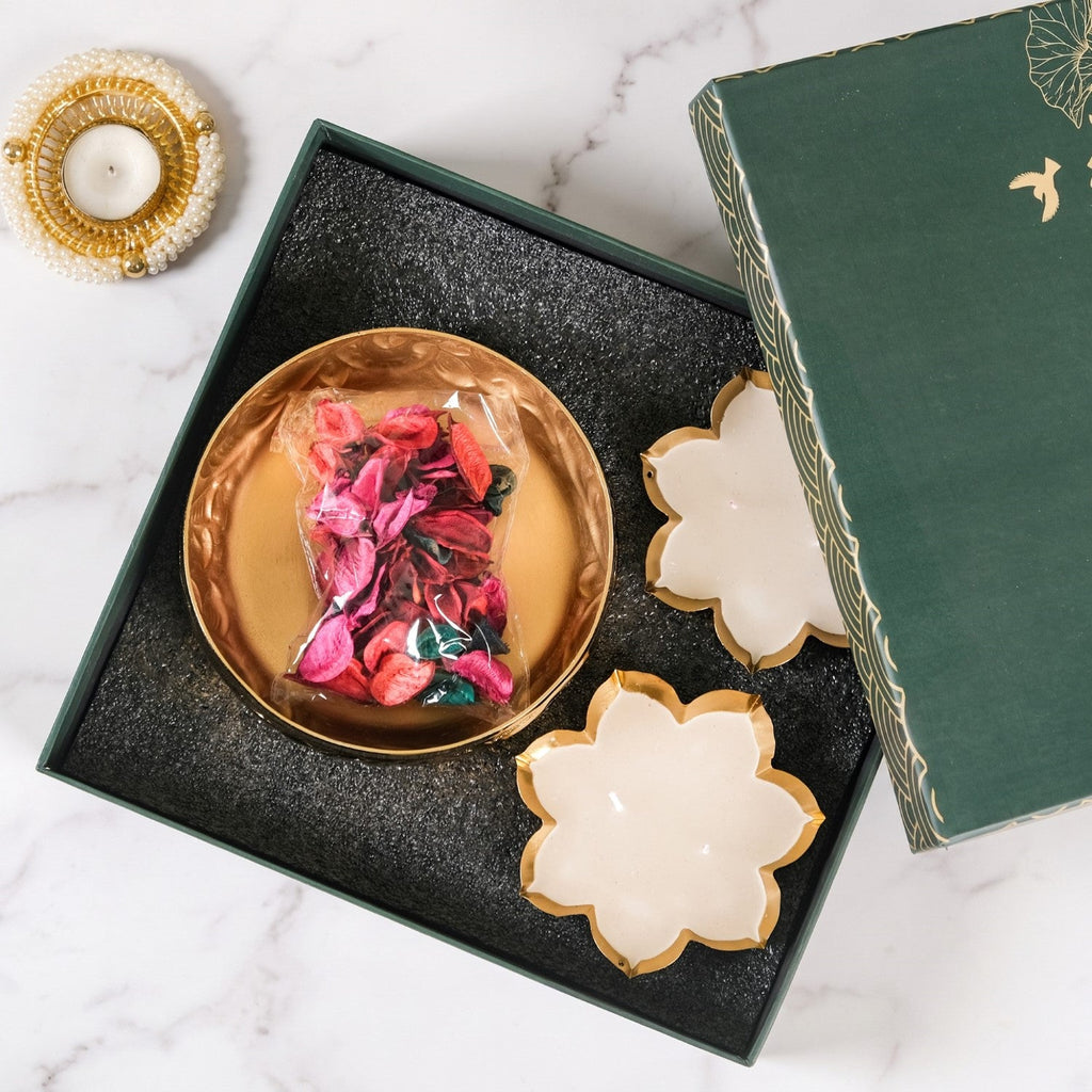 Aroma Candle Potpourri Small Urli Gift Hamper Set Of 3 Nestasia