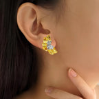 Blooming Gold Sculptural Floral Earrings Nestasia