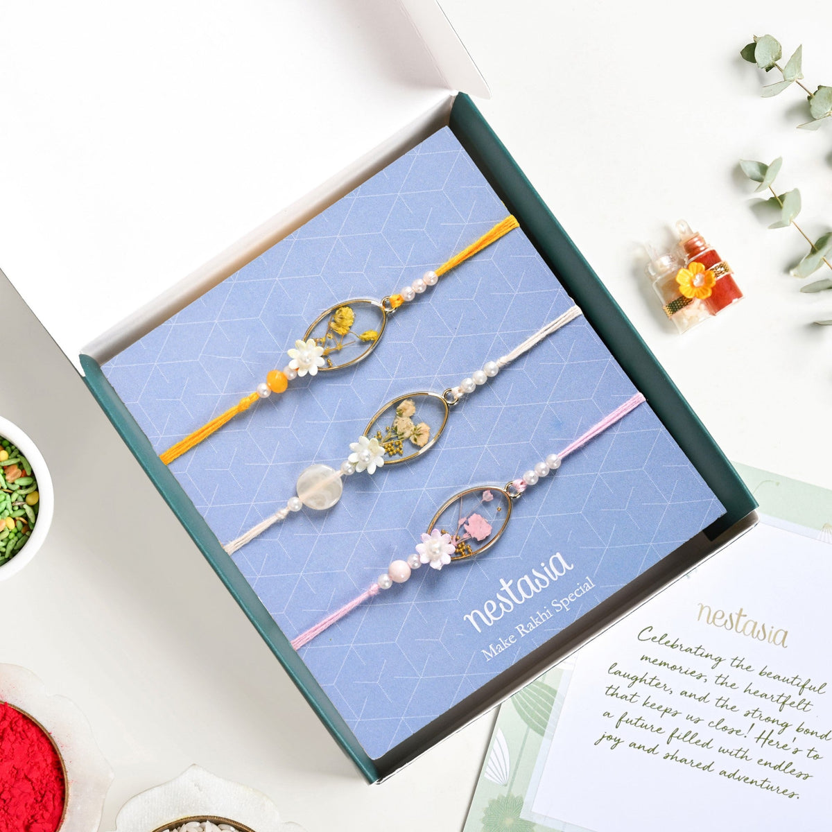 Blossom Encased Reverie Rakhi Bracelet Set Nestasia