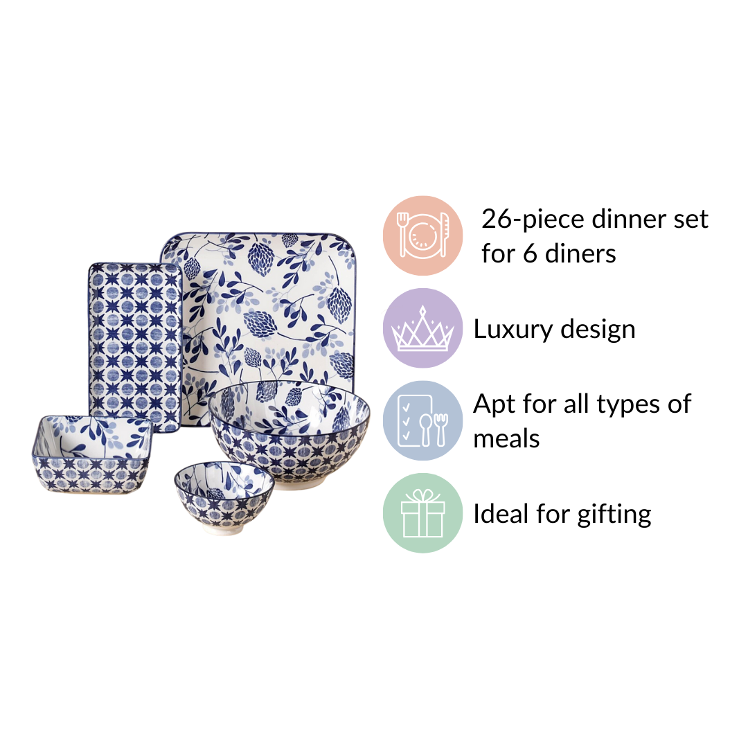 Blue 26 Piece Dinnerware Set For 6 Nestasia