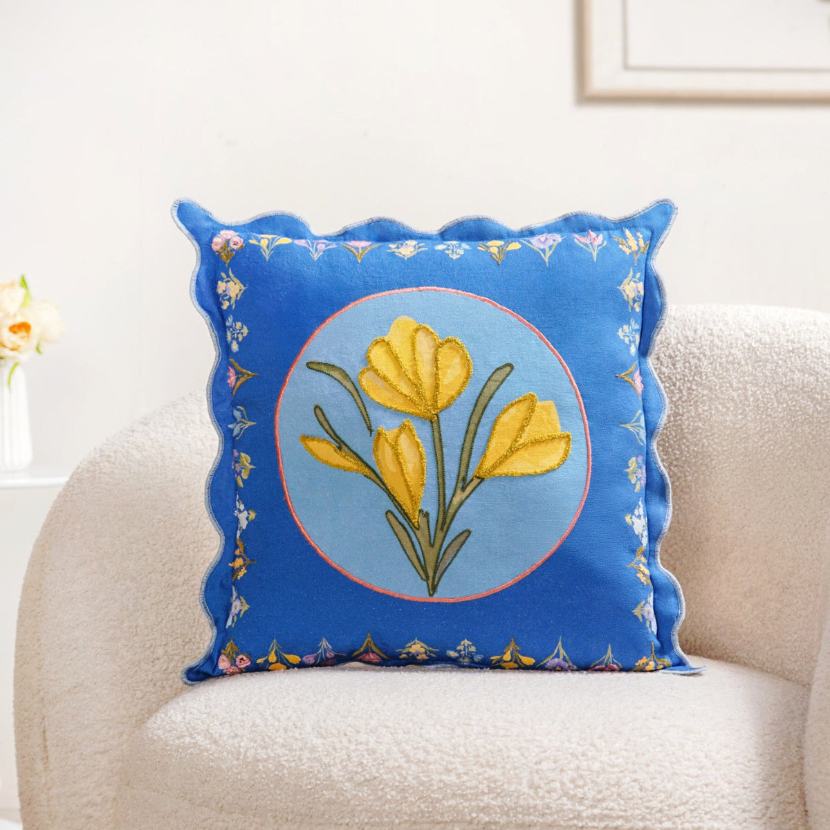 Bloom Era Blue Courtyard Cotton Cushion Cover 43x43cm Nestasia