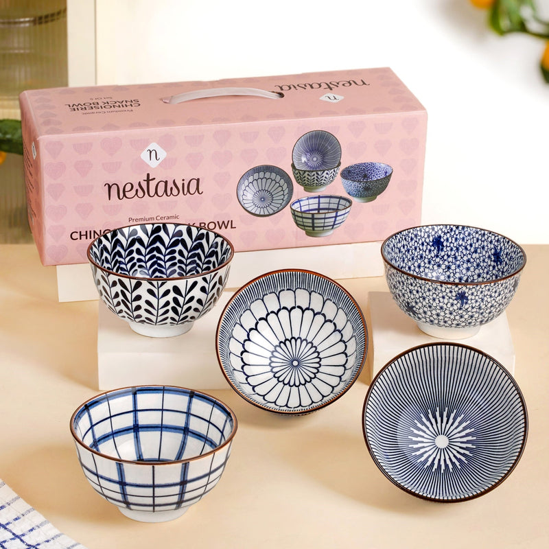 Blue Hue Ceramic Snack Bowl Set Of 5 350ml Nestasia
