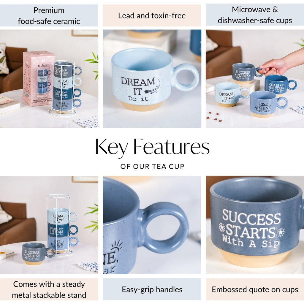 Morning Motivation Stackable Cup Set Of 4 Blue 215ml Nestasia