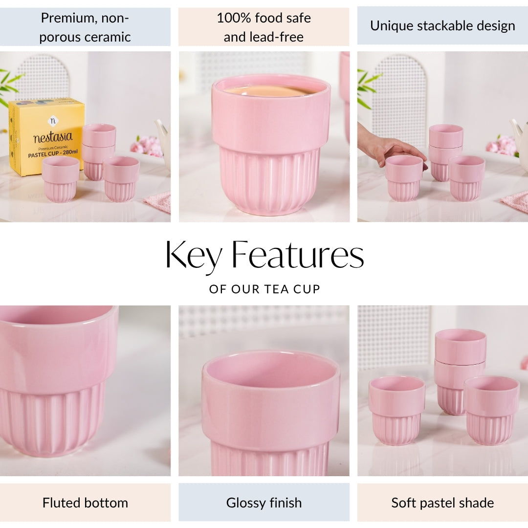 Snugsy Blush Pink Ceramic Stackable Cup Set Of 4 280ml Nestasia