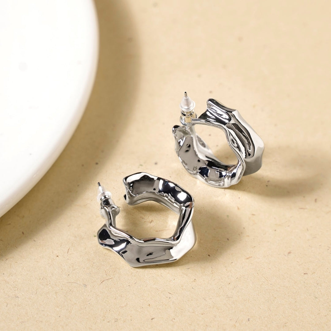 Bold Abstraction Silver Hoop Earrings Nestasia