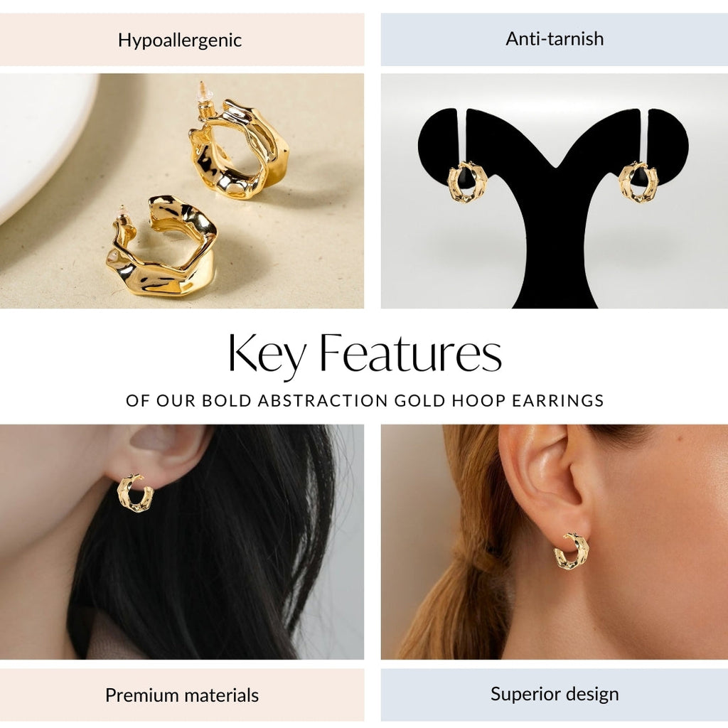 Bold Abstraction Gold Hoop Earrings Nestasia