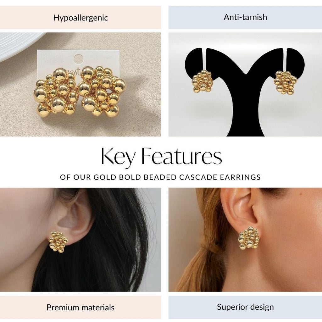 Gold Bold Beaded Cascade Earrings Nestasia